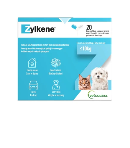 Zylkene 75 mg 20 kapsułek - preparat uspokajający dla psów i kotów o wadze poniżej 10kg