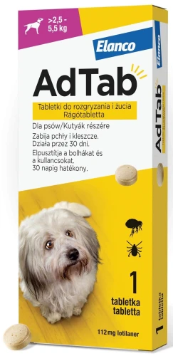 AdTab tabletki do żucia dla psa przeciw pchłom i kleszczom 1 sztuka 2,5-5,5 kg
