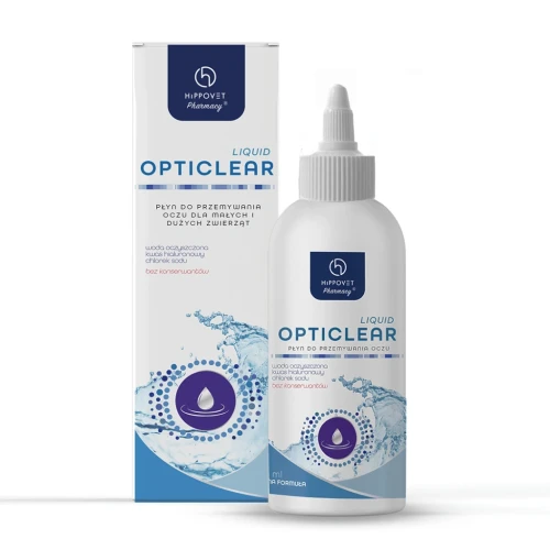OptiClear LIQUID 200 ml Hippovet Pharmacy płyn do przemywania oczu dla małych i dużych zwierząt