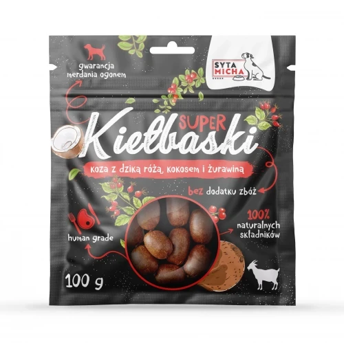 Syta-Micha---Kielbaski-z-koza,-dzika-roza-i-kokosem-dla-psa.webp