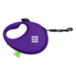 Odblaskowa smycz automatyczna 5m WAUDOG R-leash z pojemnikiem na worek, rozmiar M, fioletowa (do 20kg)